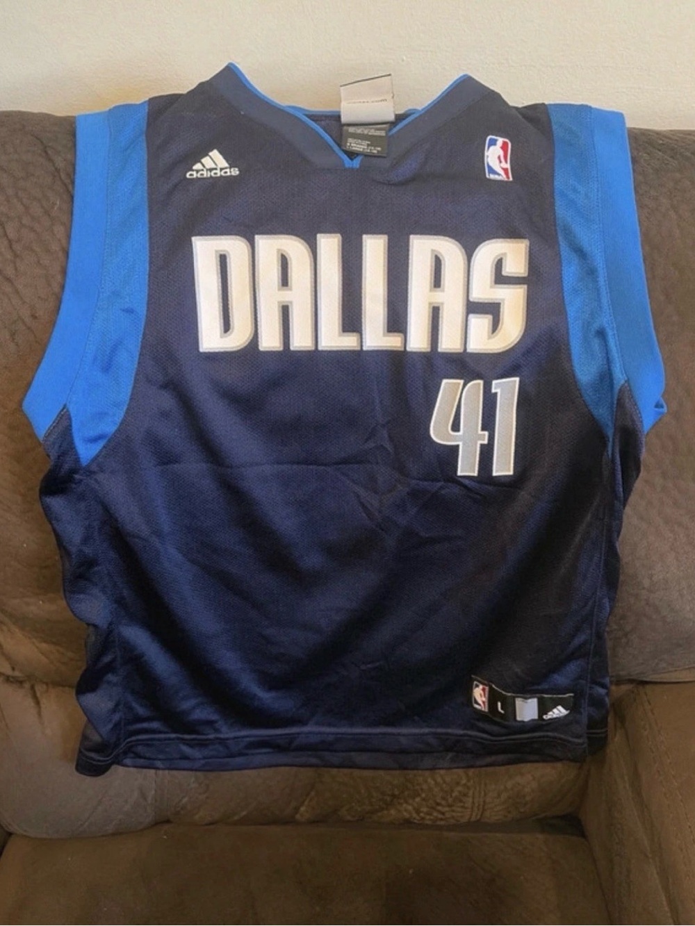 Dirk Nowitzki Dallas Mavericks Jersey #41 Adidas Youth Large Navy Blue